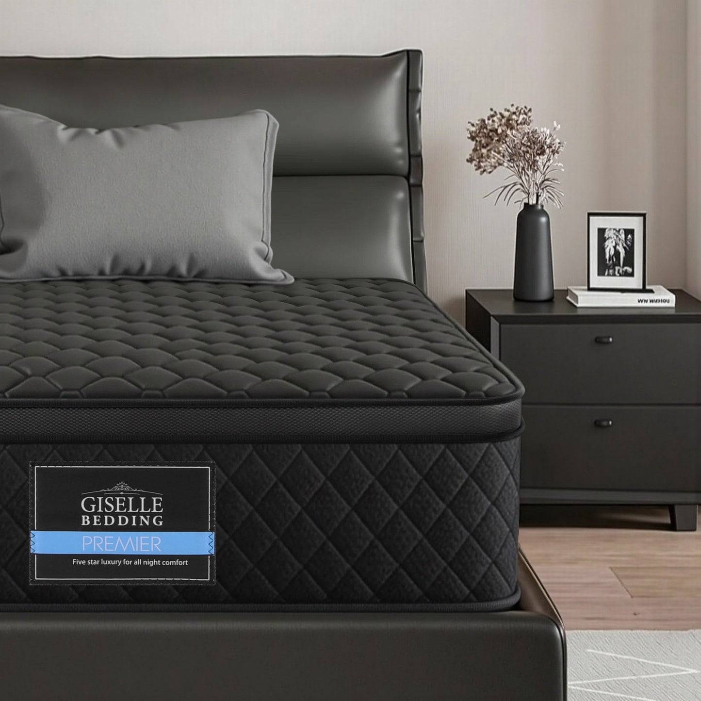 Muse Series Mattress – 34cm Medium-Firm 5-Zone Pocket Spring, King Single, Black Euro Top