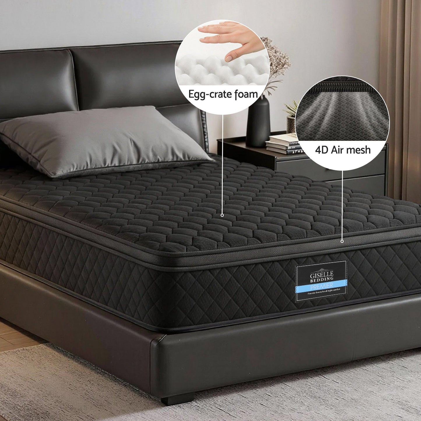 Muse Series Mattress – 5-Zone Pocket Spring, 34cm Single, Black Euro Top