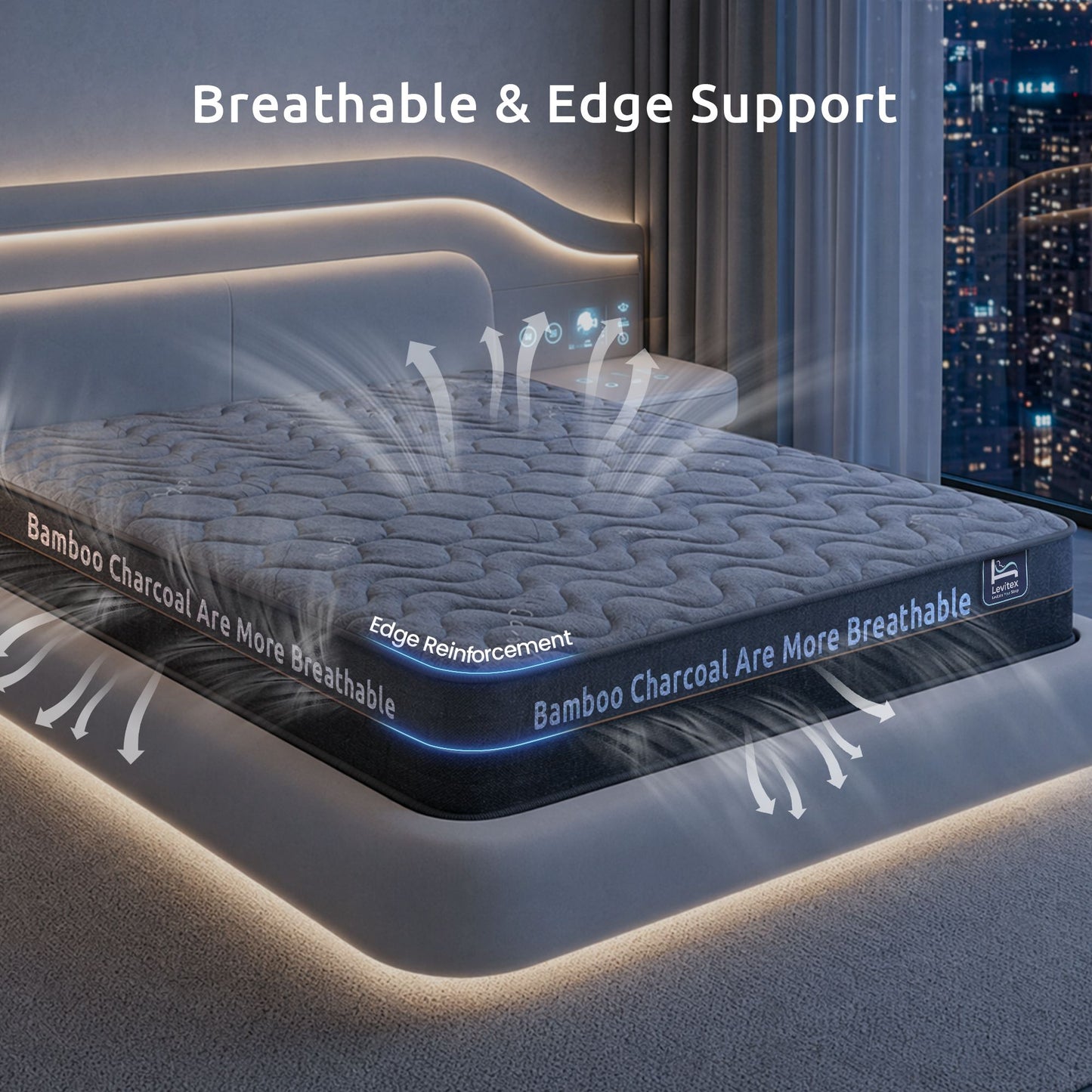 Double Hybrid Mattress – 25cm Pocket Spring with Bamboo Charcoal Fabric and Egg Crate Foam