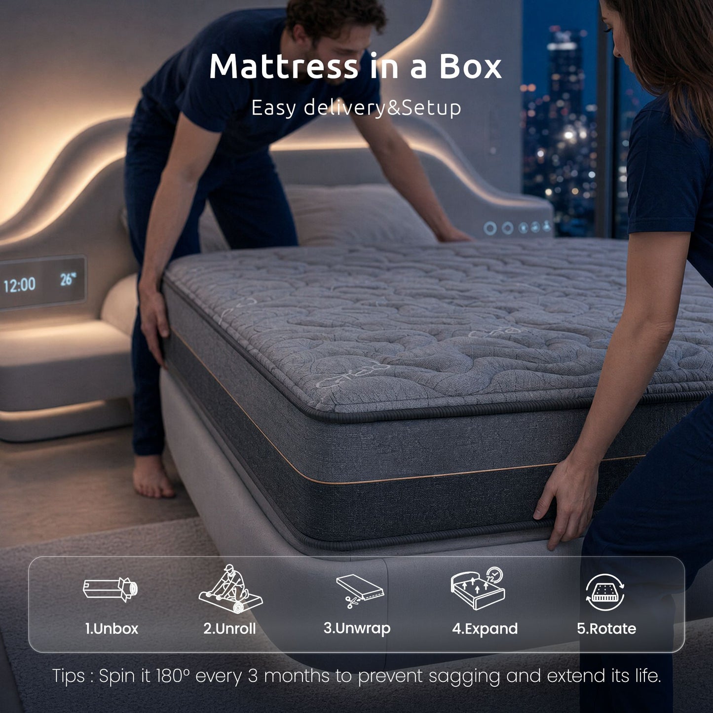 Double Hybrid Mattress – 25cm Pocket Spring with Bamboo Charcoal Fabric and Egg Crate Foam