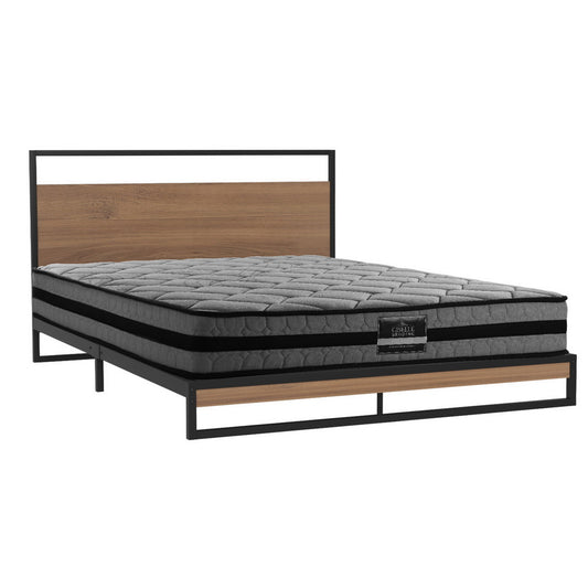 Dane Bed Frame with Pocket Spring Mattress – Industrial Metal & Wood, Double Size