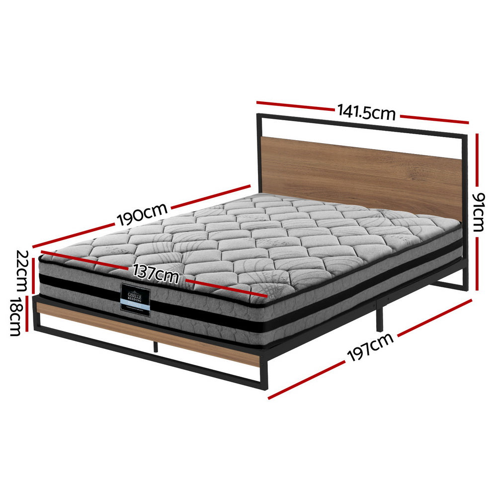 Dane Bed Frame with Pocket Spring Mattress – Industrial Metal & Wood, Double Size