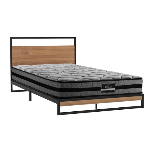 Dane Metal Bed Frame with Pocket Spring Mattress – King Single, Black & Wood