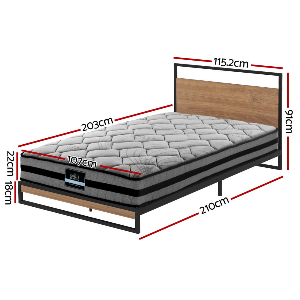Dane Metal Bed Frame with Pocket Spring Mattress – King Single, Black & Wood
