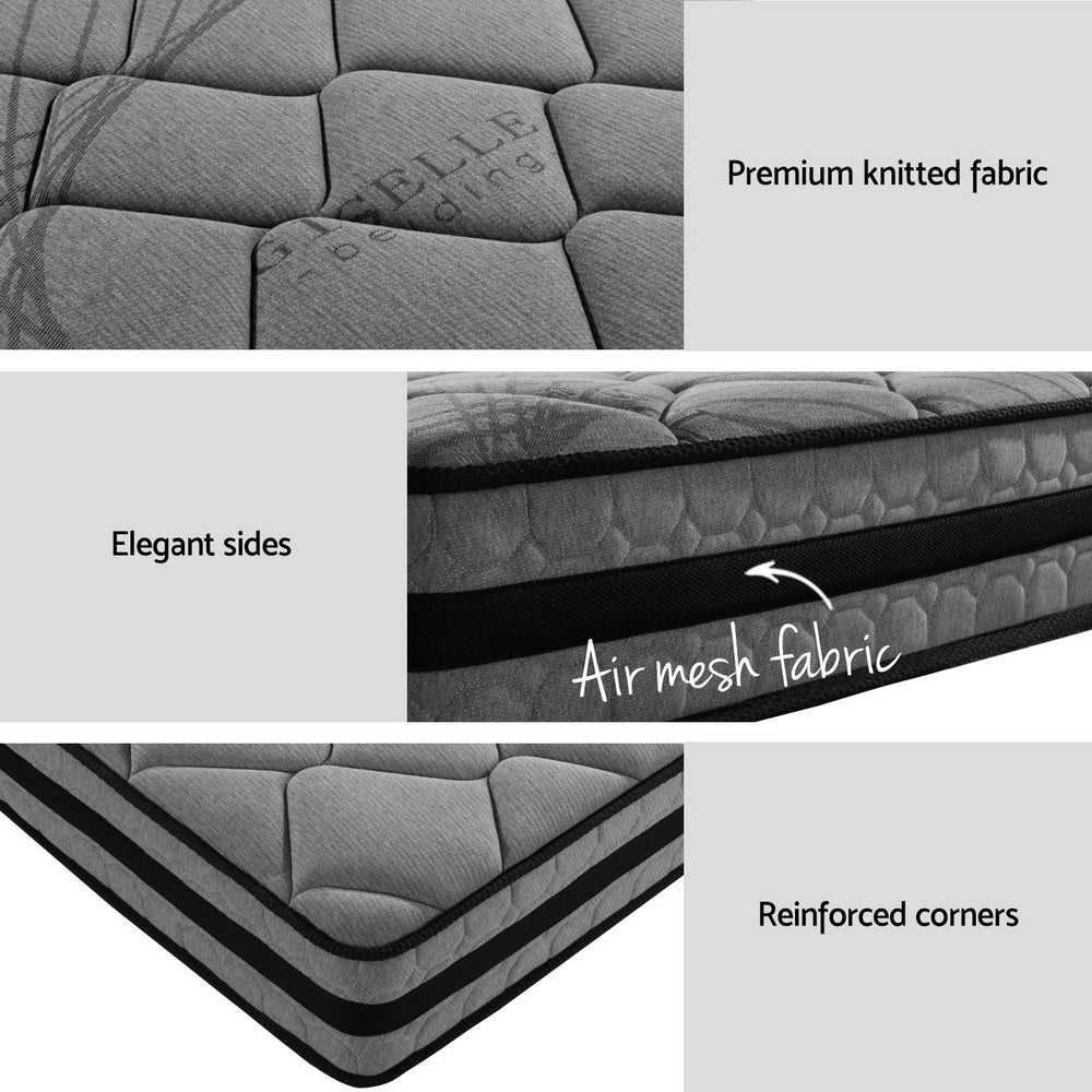 Dane Metal Bed Frame with Pocket Spring Mattress – King Single, Black & Wood