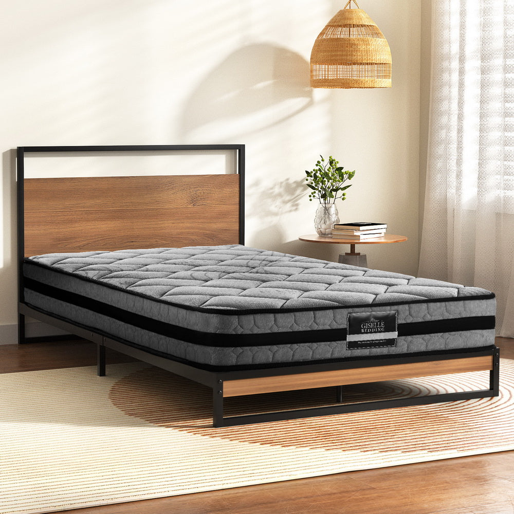 Dane Metal Bed Frame with Pocket Spring Mattress – King Single, Black & Wood