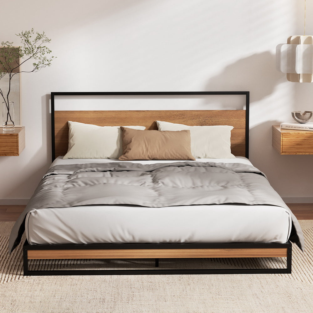 Dane Bed Frame with Wendell Pocket Spring Mattress – Queen, Metal & Wood