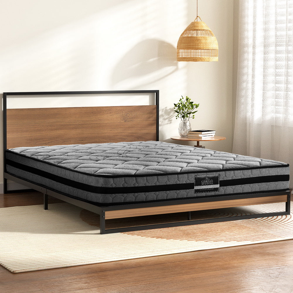 Dane Bed Frame with Wendell Pocket Spring Mattress – Queen, Metal & Wood