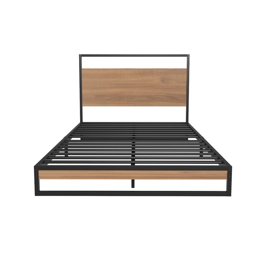Dane Metal Bed Frame with Pocket Spring Mattress – Single, Black & Wood Finish