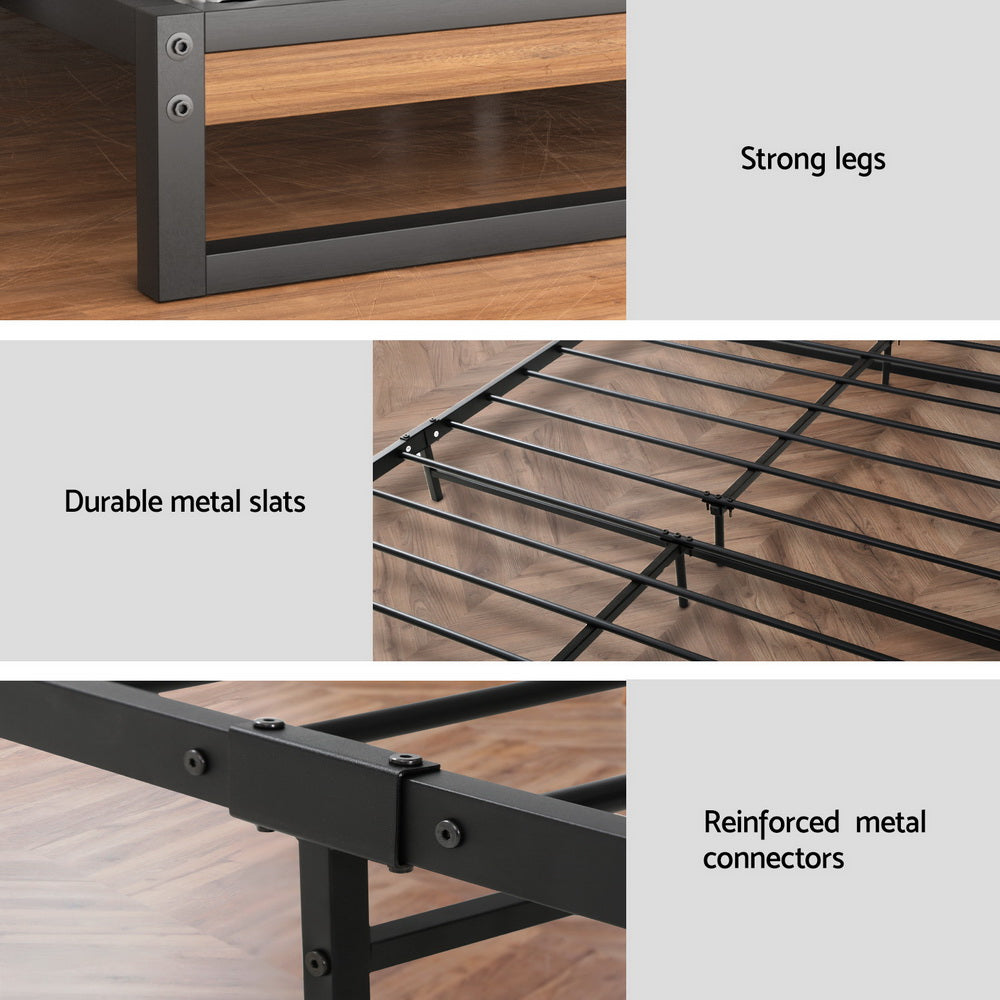 Dane Metal Bed Frame with Pocket Spring Mattress – Single, Black & Wood Finish