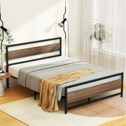 TWSC Bed Frame Queen Size Metal Base Mattress Platform Foundation Black DREW