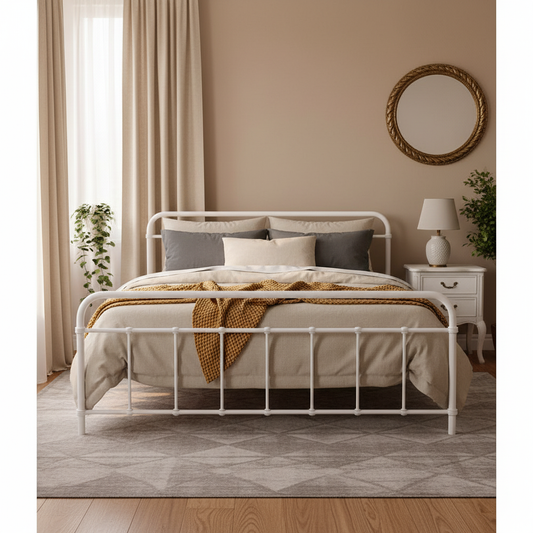 TWSC Bed Frame Metal Bed Frame LEO - Queen (White)