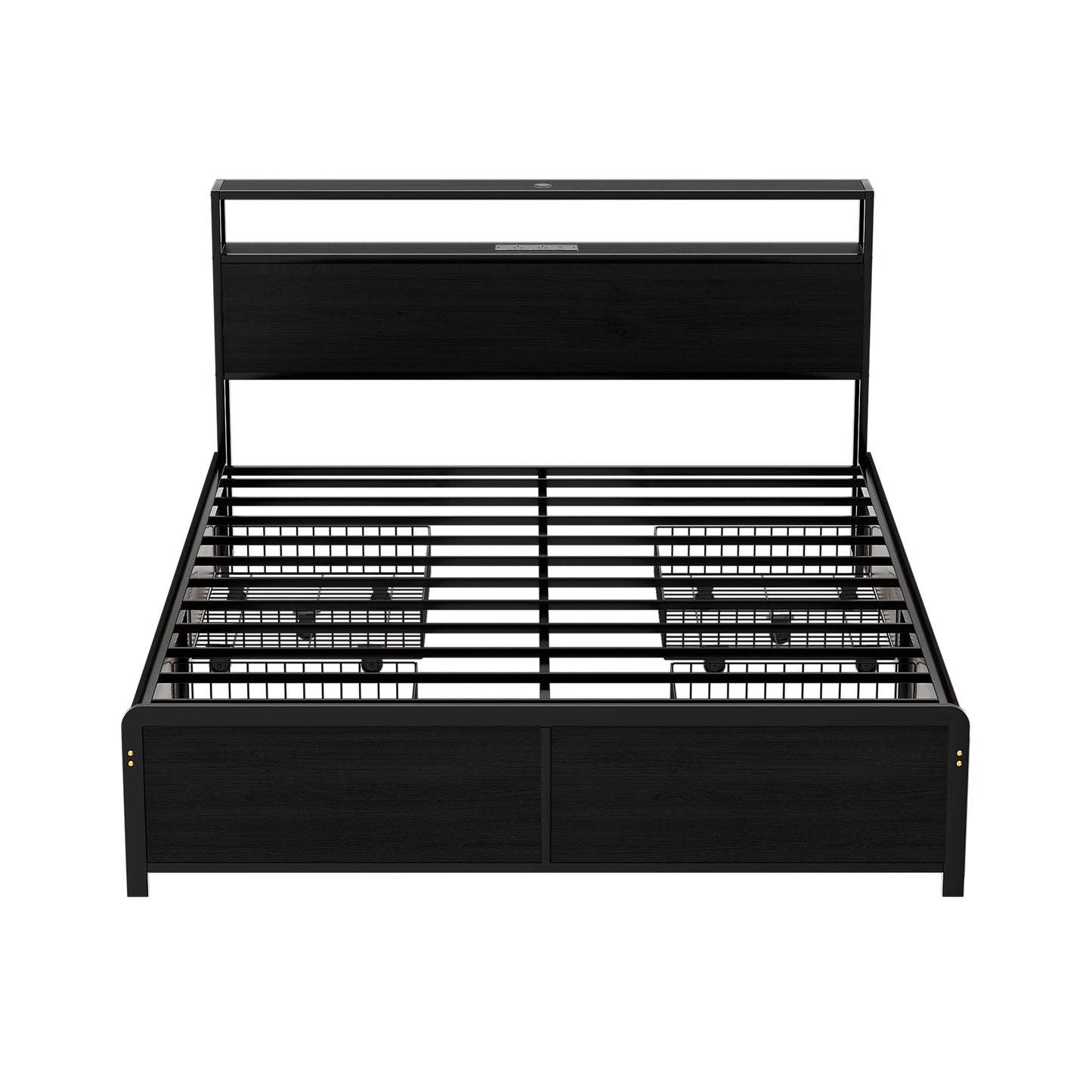 Metal Bed Frame with LED Headboard, Storage Drawers & Charging Station – Queen Size, Black