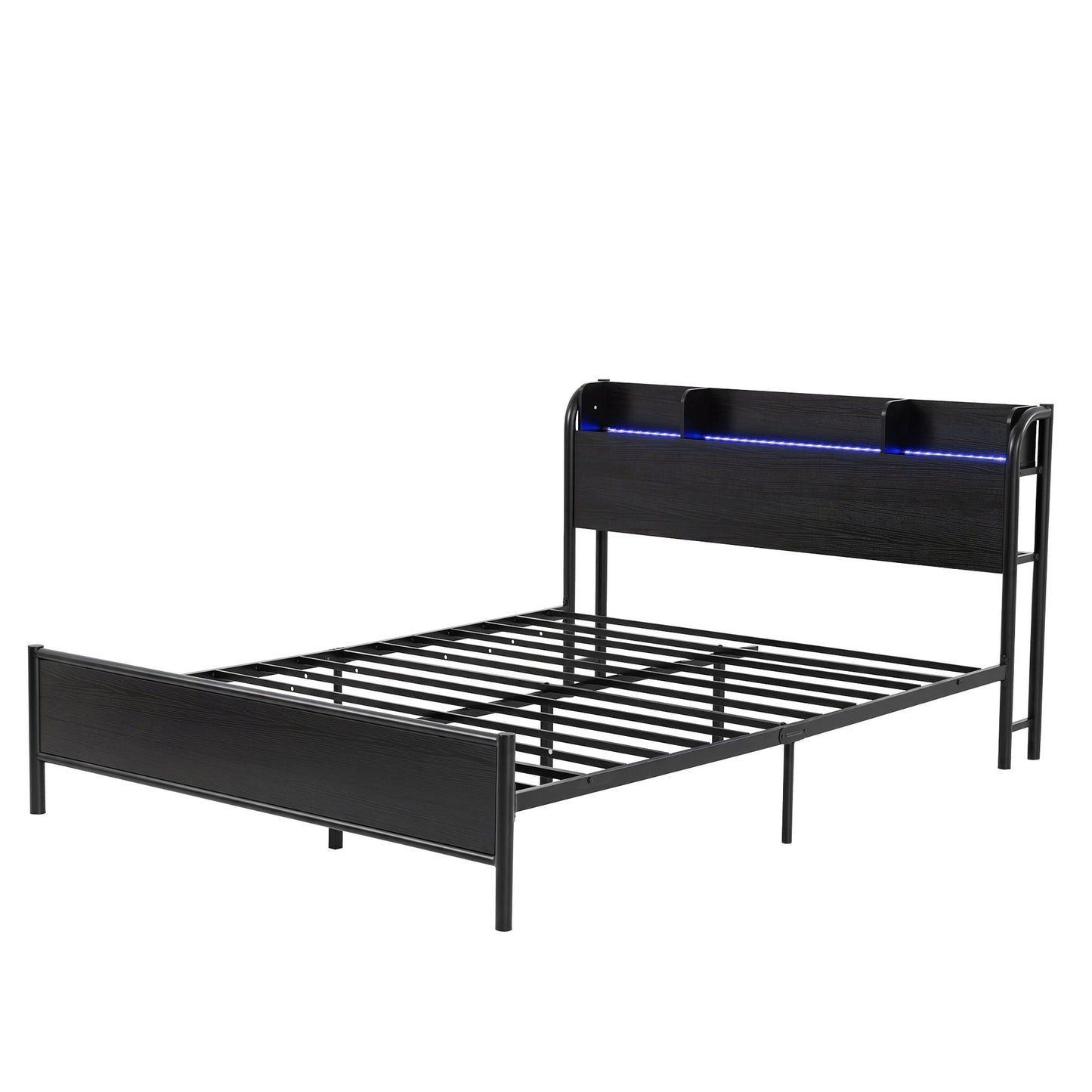 TWSC Bed Frame Double Size with Storage Shelf Headboard Charging Station GRID