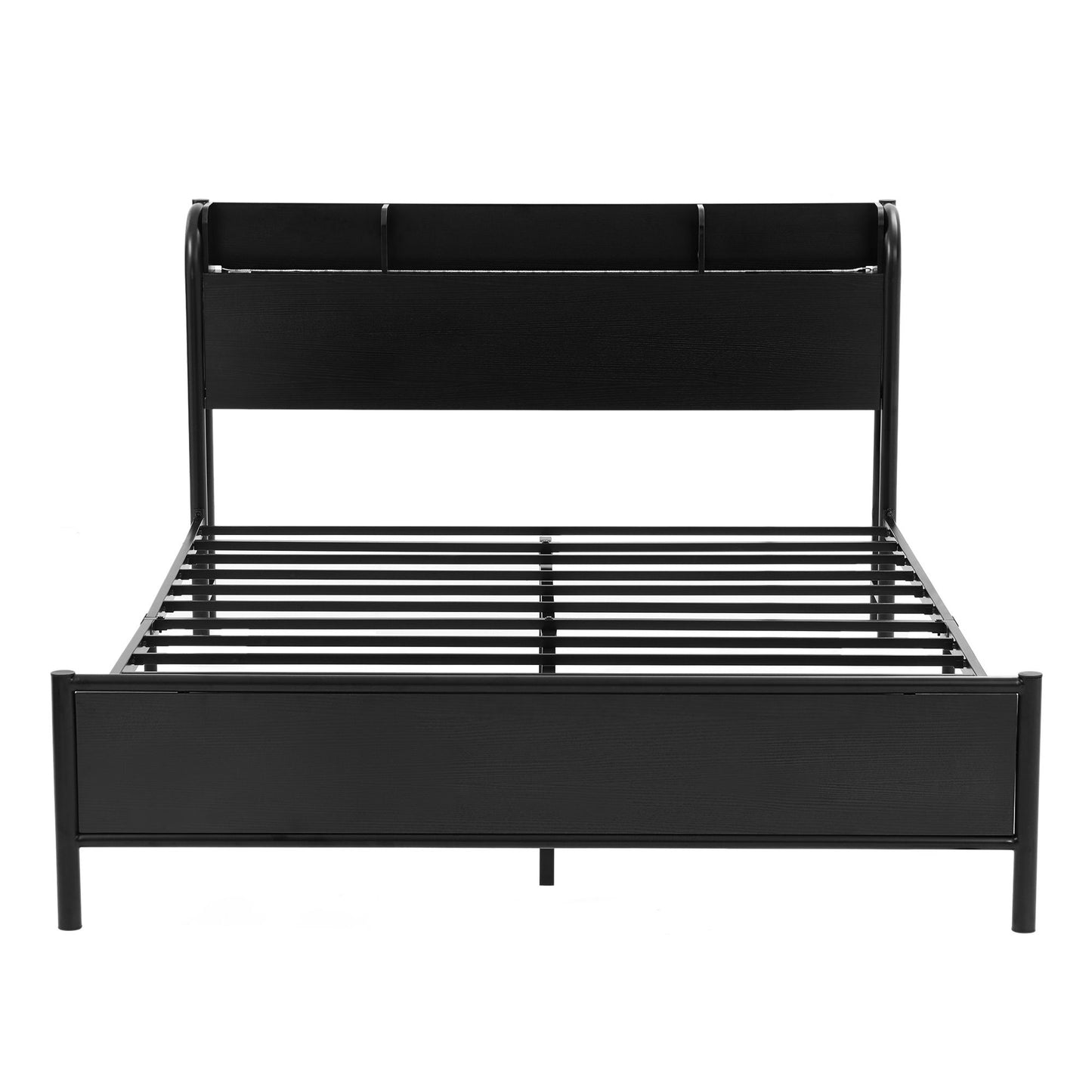 TWSC Bed Frame Double Size with Storage Shelf Headboard Charging Station GRID