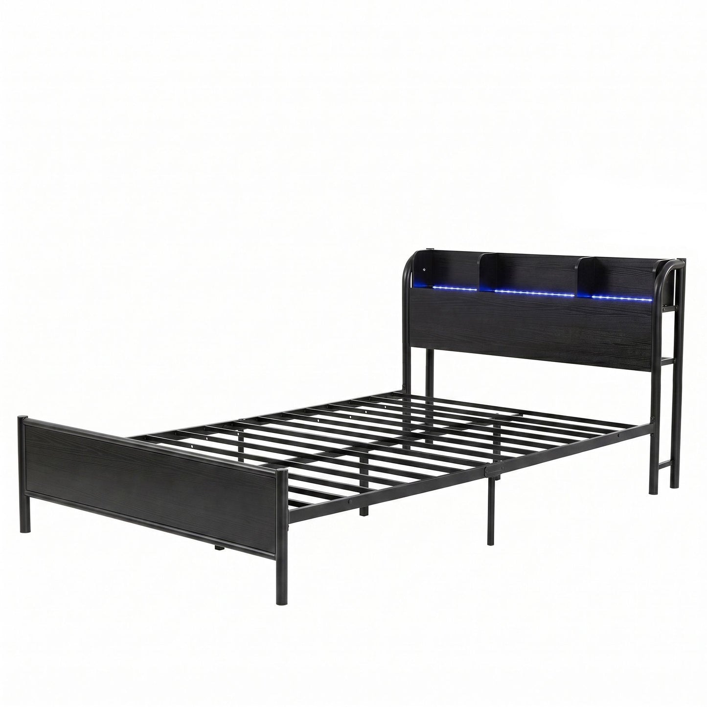 TWSC Bed Frame Single Size with Storage Shelf Headboard Charging Station GRID