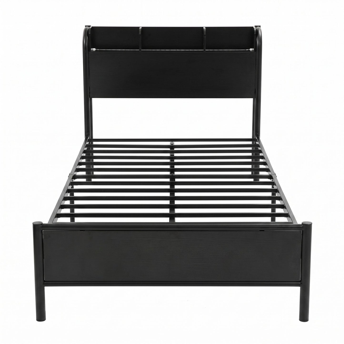 TWSC Bed Frame Single Size with Storage Shelf Headboard Charging Station GRID