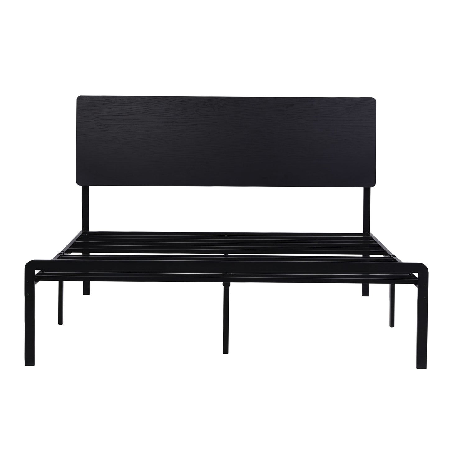 Bed Frame Queen with LED Lighting and Charging Station, Metal Black