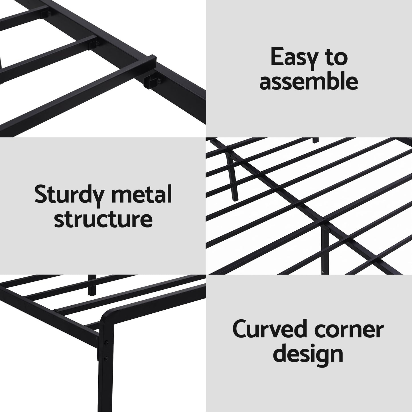 Bed Frame Queen with LED Lighting and Charging Station, Metal Black