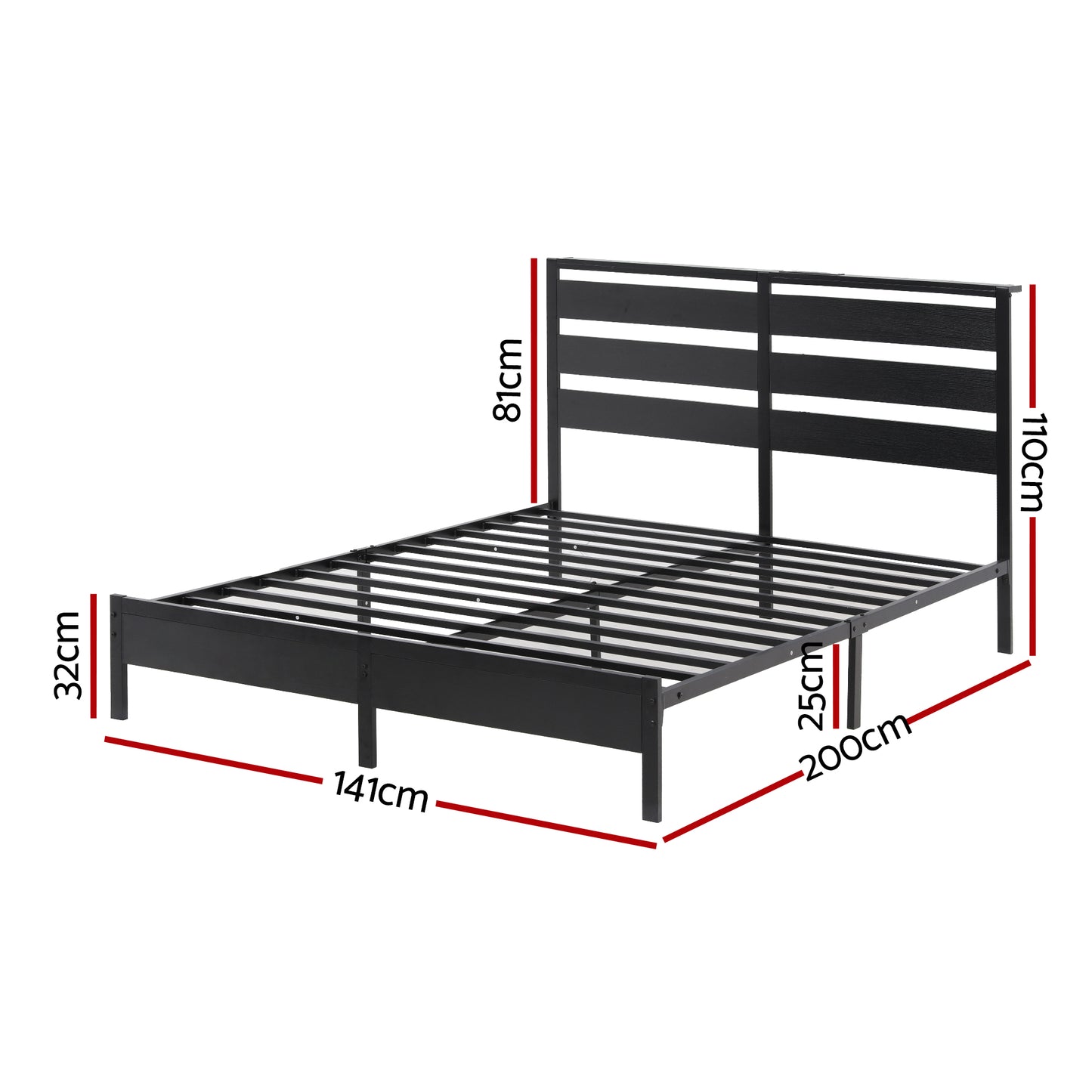 Metal Double Bed Frame with LED Lighting and Charging Station