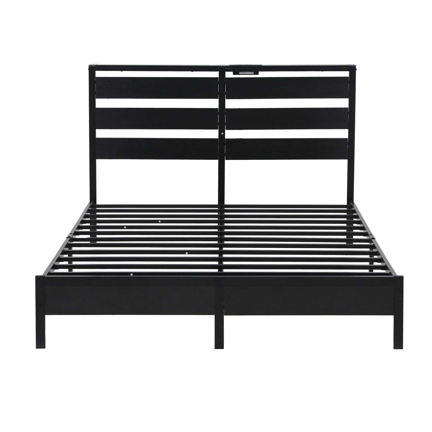 Metal Double Bed Frame with LED Lighting and Charging Station