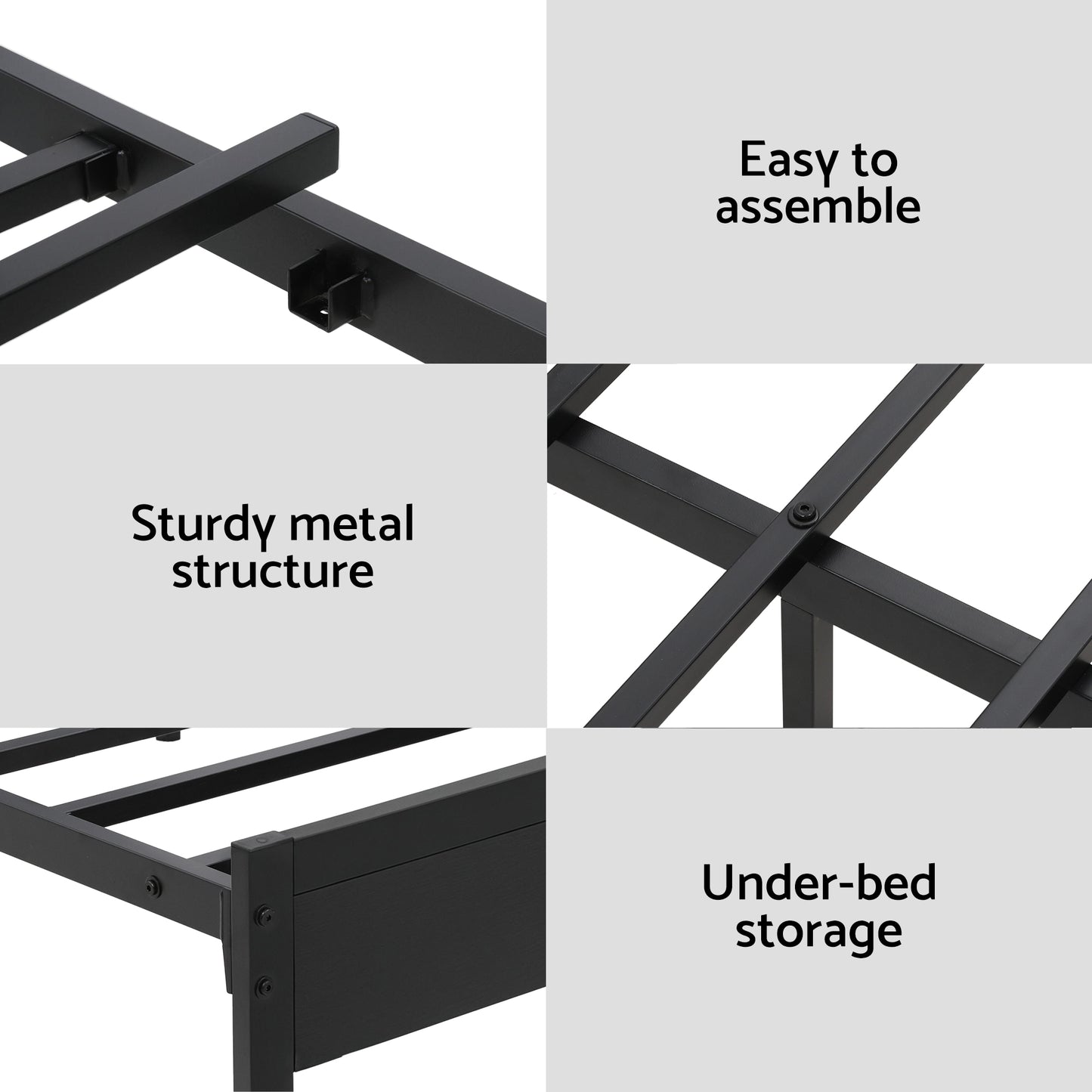 Metal Double Bed Frame with LED Lighting and Charging Station