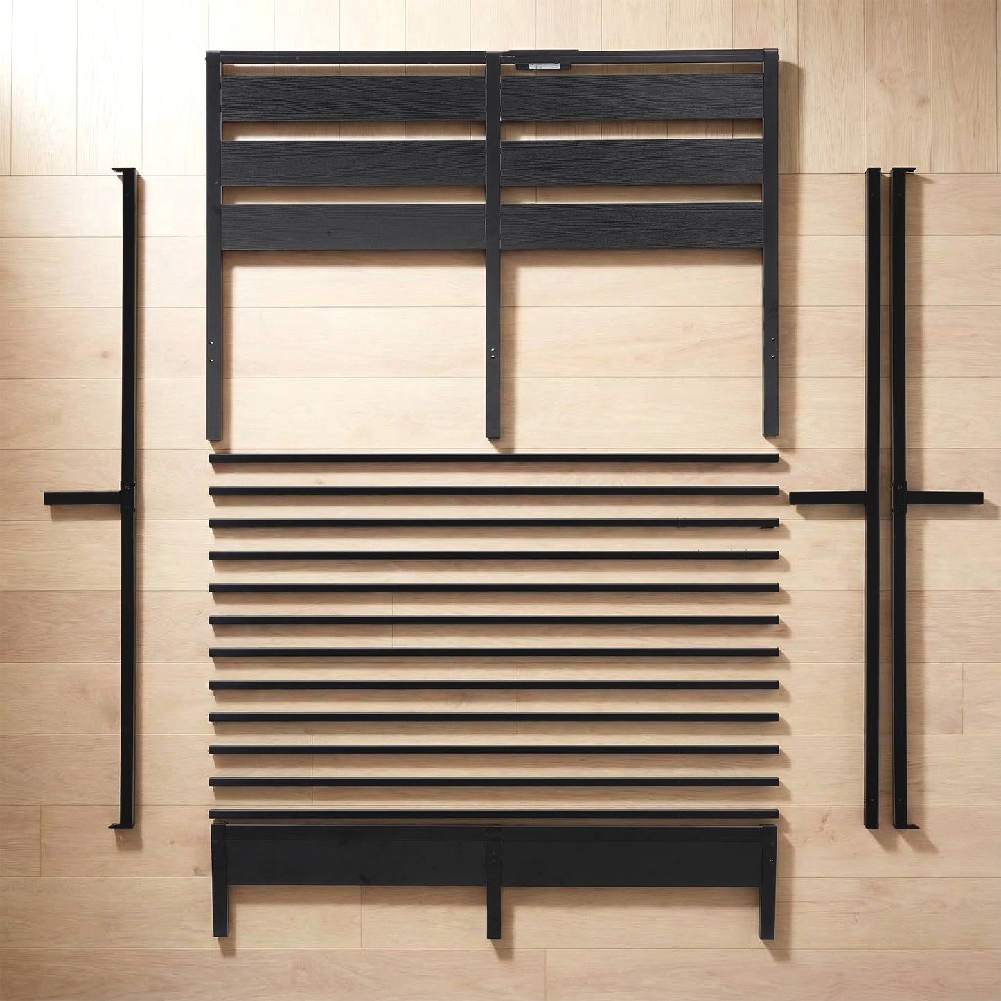 Metal Double Bed Frame with LED Lighting and Charging Station