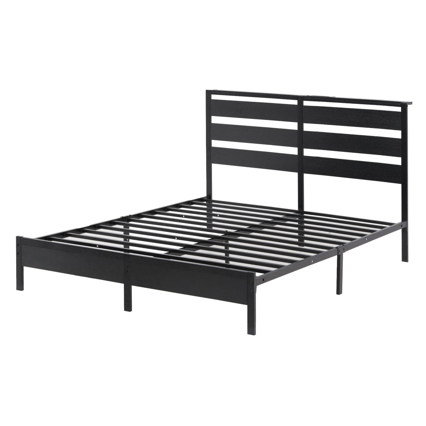 Bed Frame with LED Lighting and Charging Station – Queen Size Metal