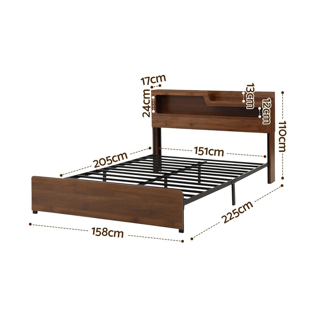 TWSC Queen Bed Frame Metal with Charging Station LED Light Storage Shelf