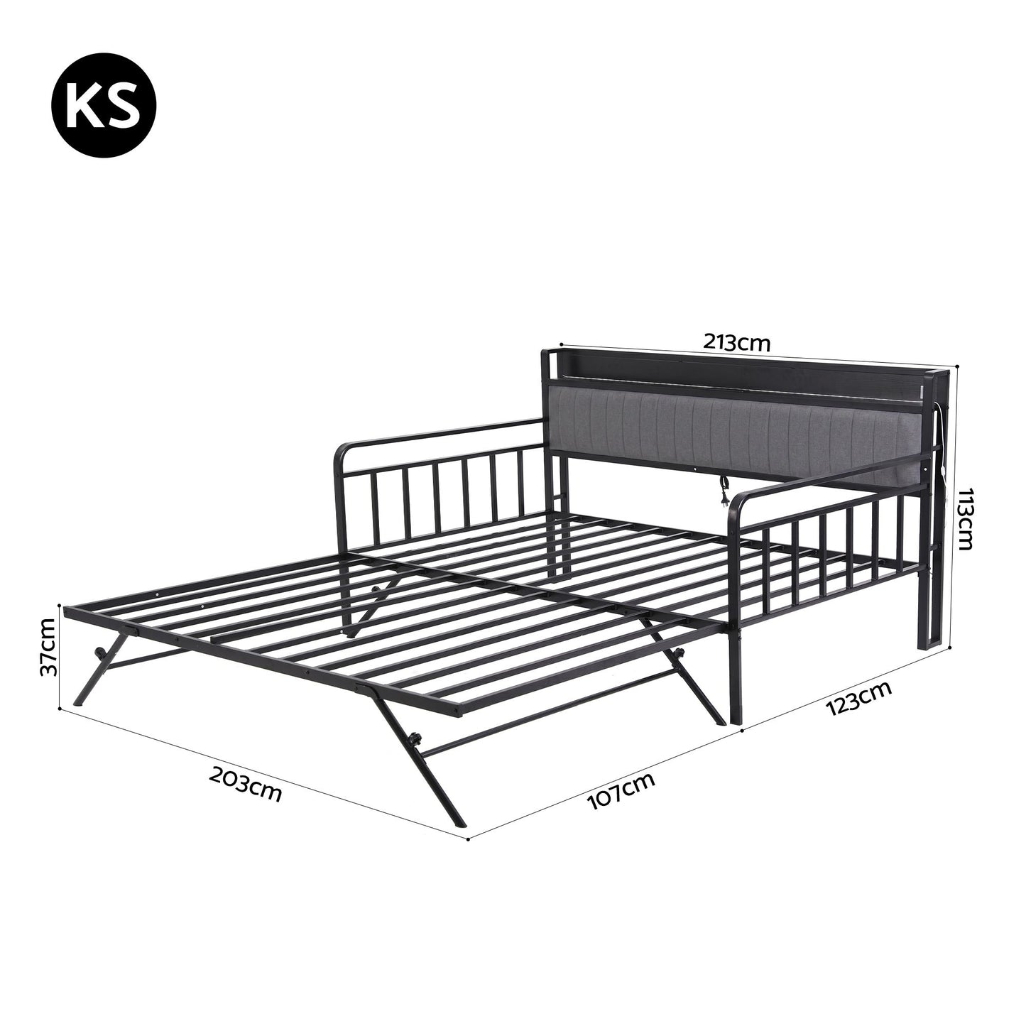 Artiss Bed Frame King Single LED Metal Trundle Daybed with Charging Station TURN