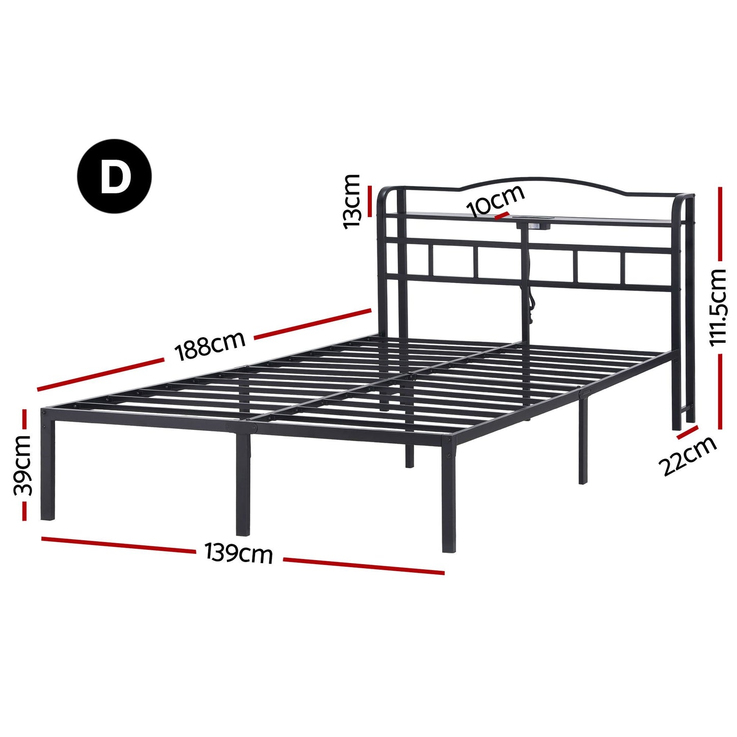 TWSC Bed Frame Double Size with Charging Station WAVE
