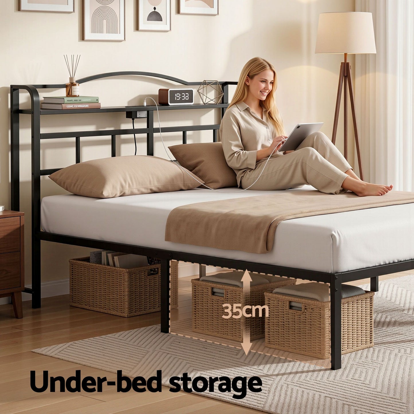 TWSC Bed Frame Double Size with Charging Station WAVE