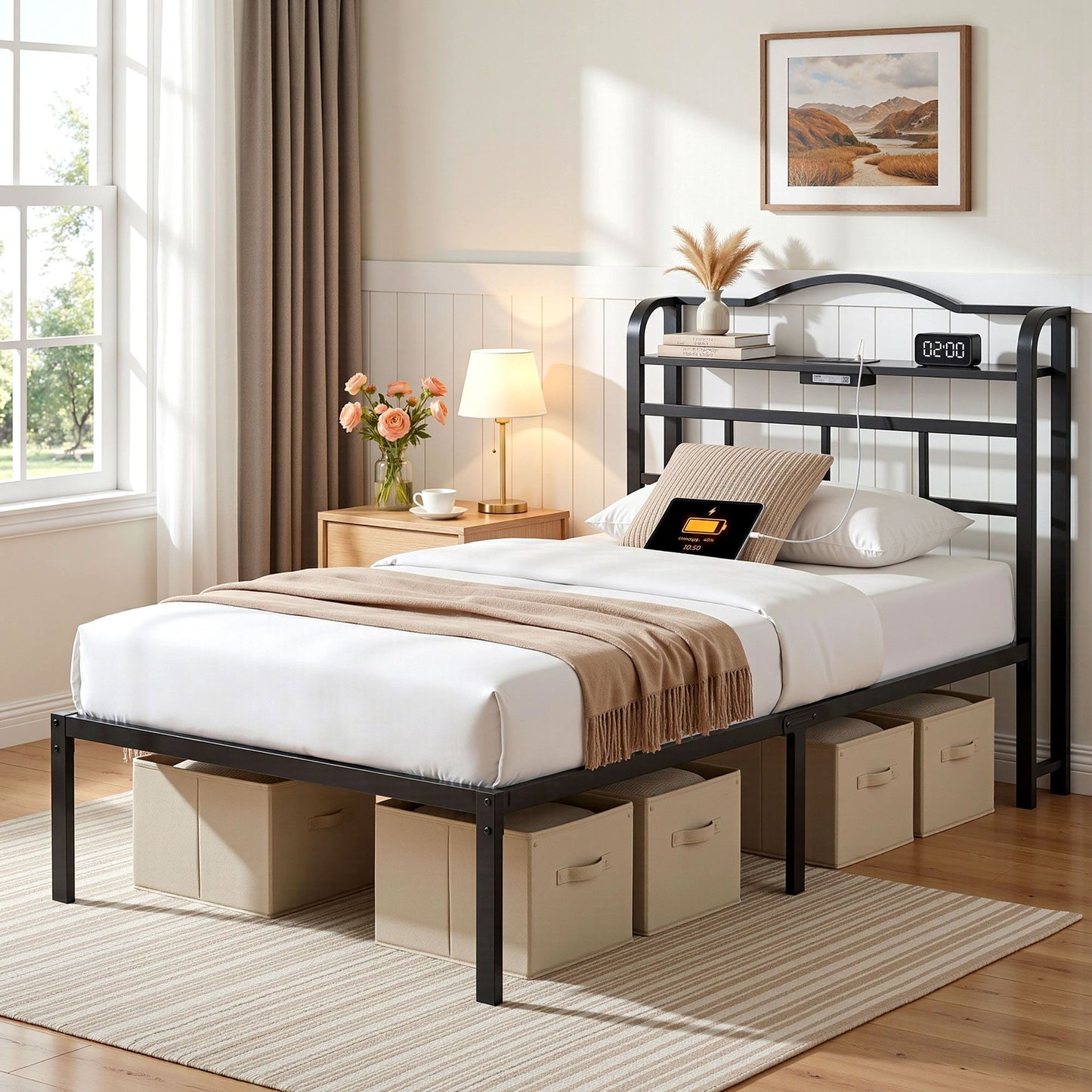 TWSC Bed Frame Single Size with Charging Station WAVE