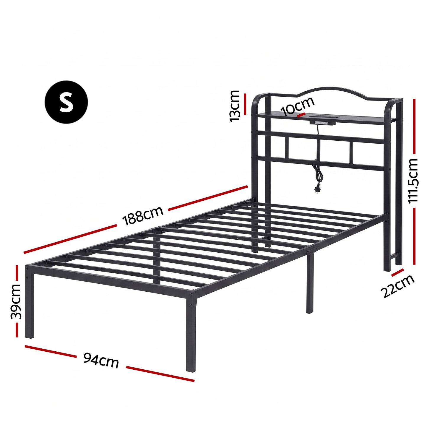 TWSC Bed Frame Single Size with Charging Station WAVE