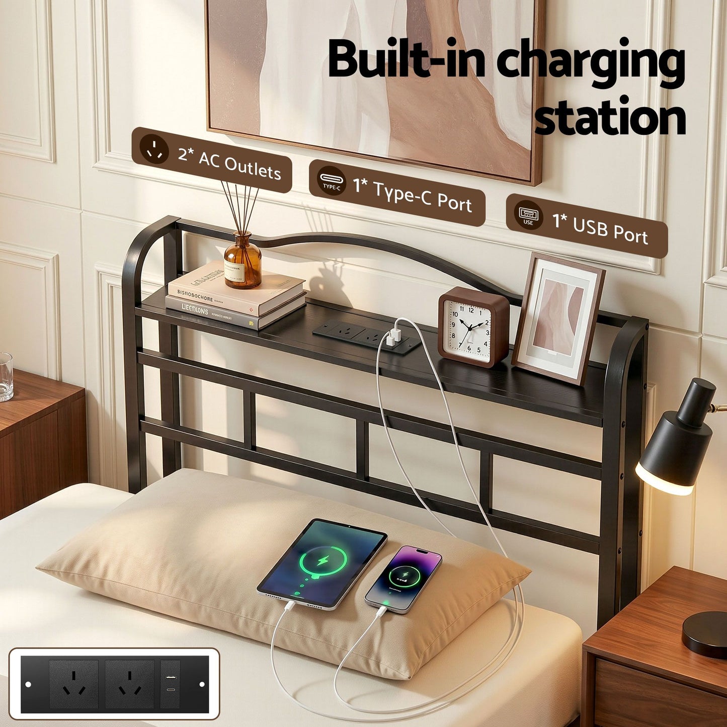 TWSC Bed Frame Single Size with Charging Station WAVE