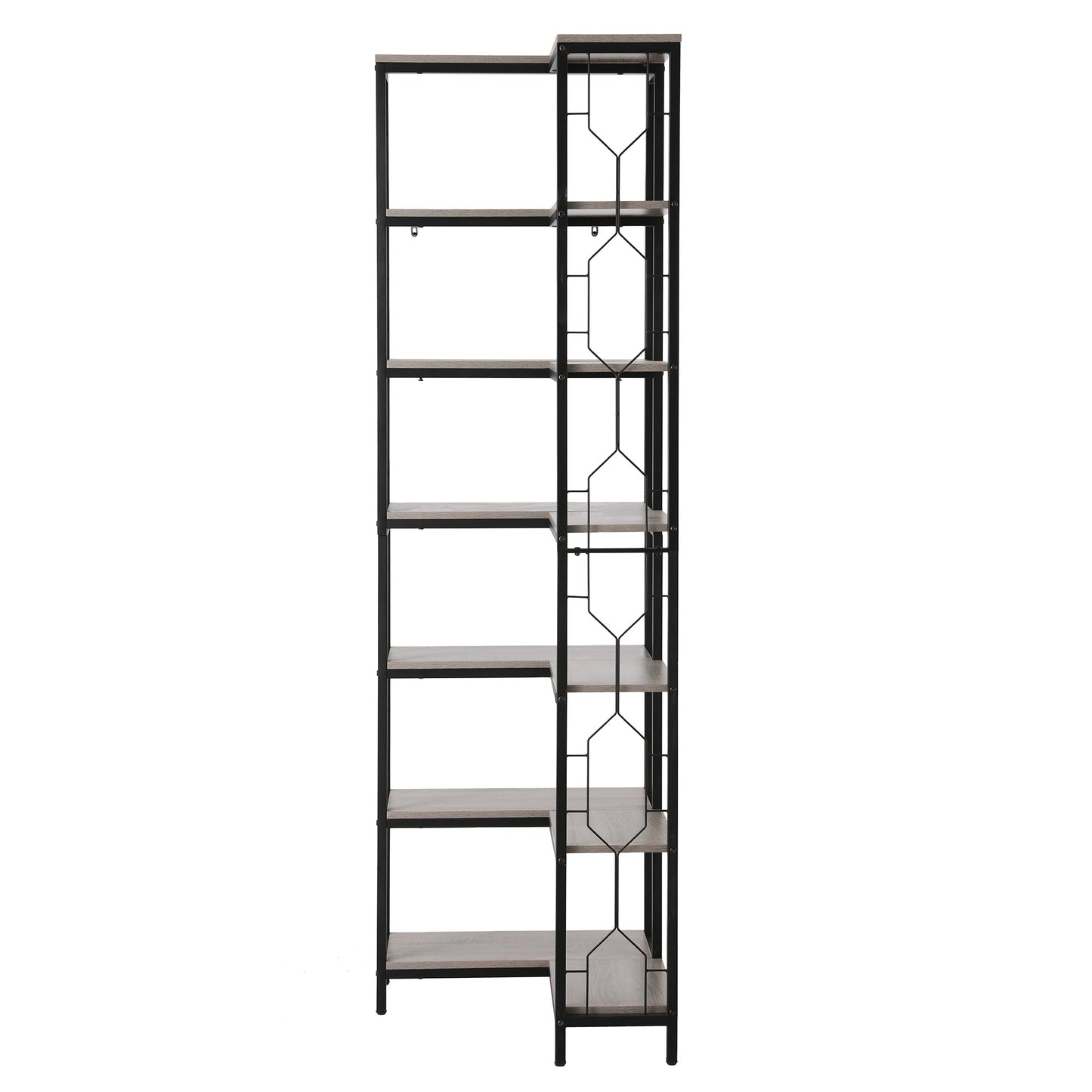 6-Tier Oak Corner Bookshelf – Hexagonal Design with Metal Frame