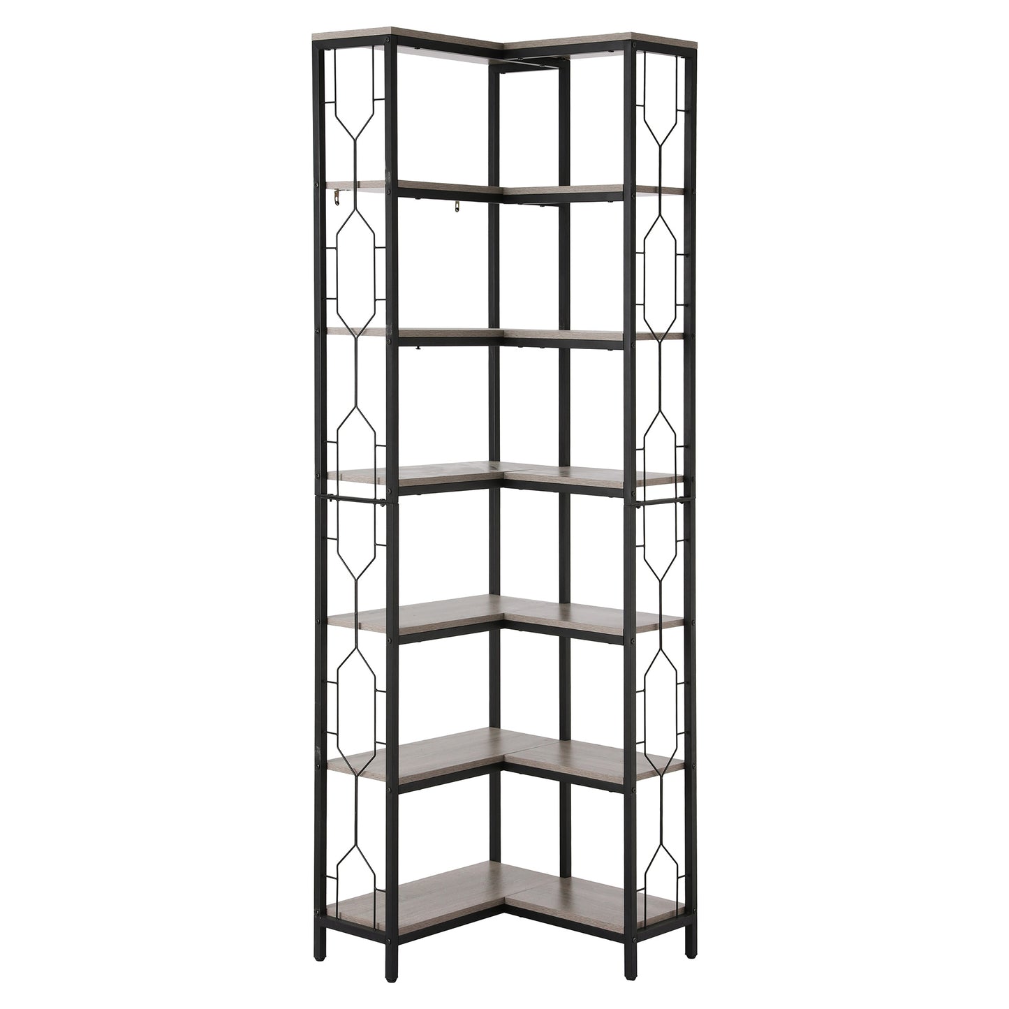 6-Tier Oak Corner Bookshelf – Hexagonal Design with Metal Frame