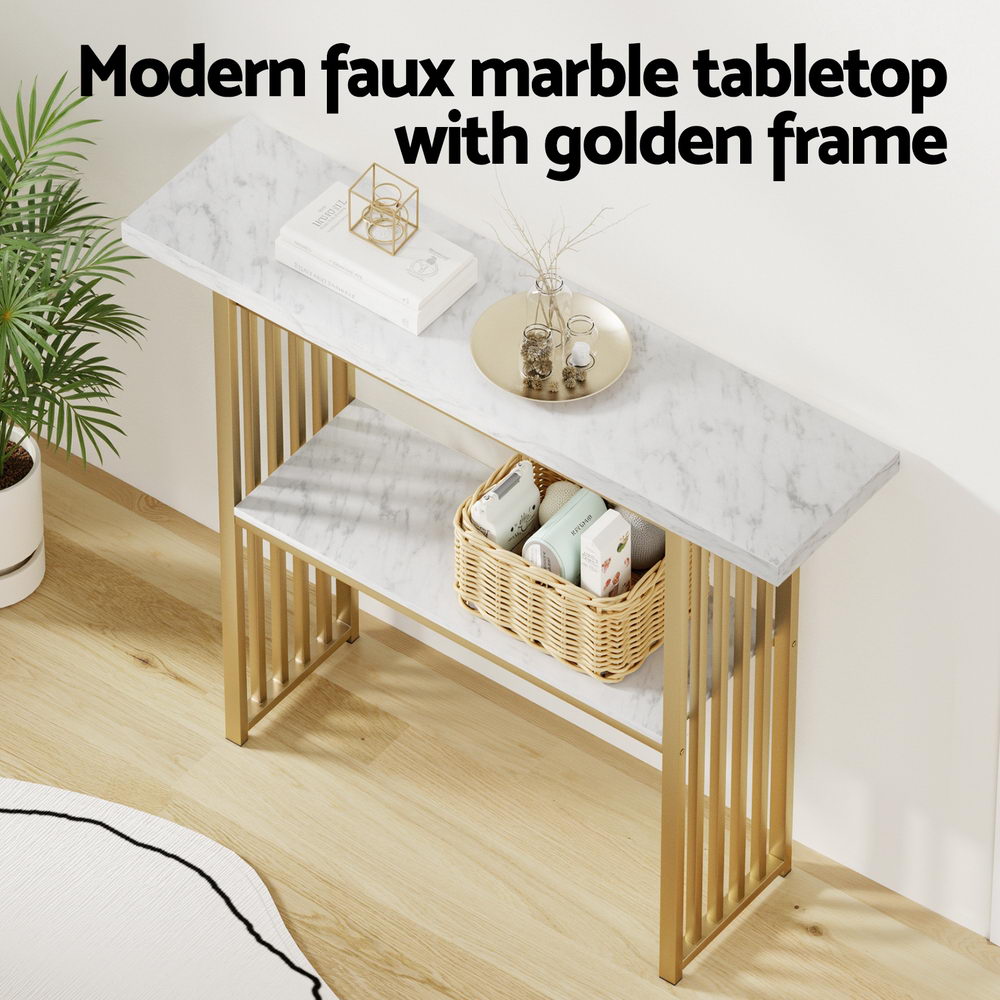 TWSC Console Table Marble Effect White&Gold