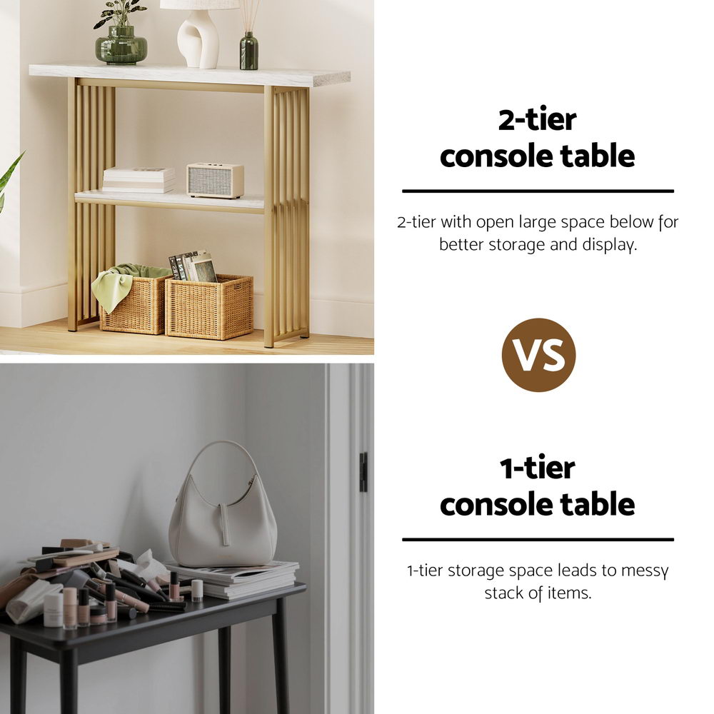 TWSC Console Table Marble Effect White&Gold