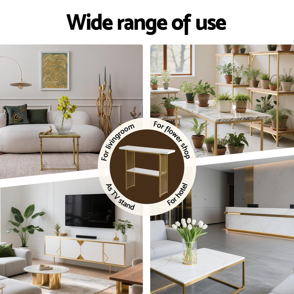 TWSC Console Table Marble Effect White&Gold