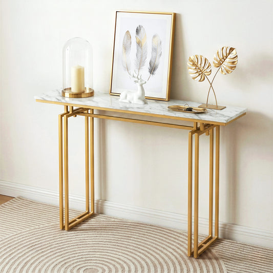 Console Table – Marble Effect, White & Gold, 110cm