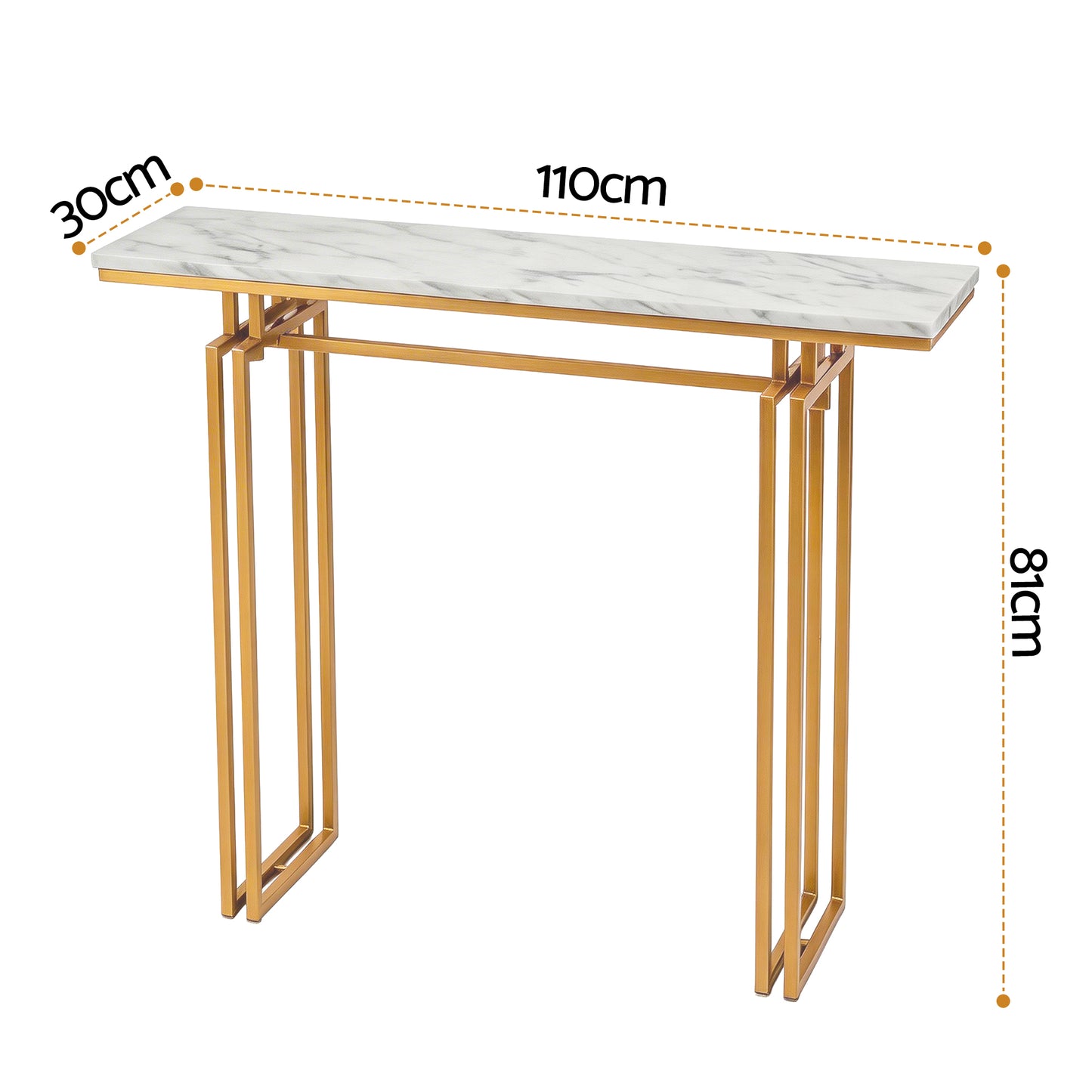 Console Table – Marble Effect, White & Gold, 110cm