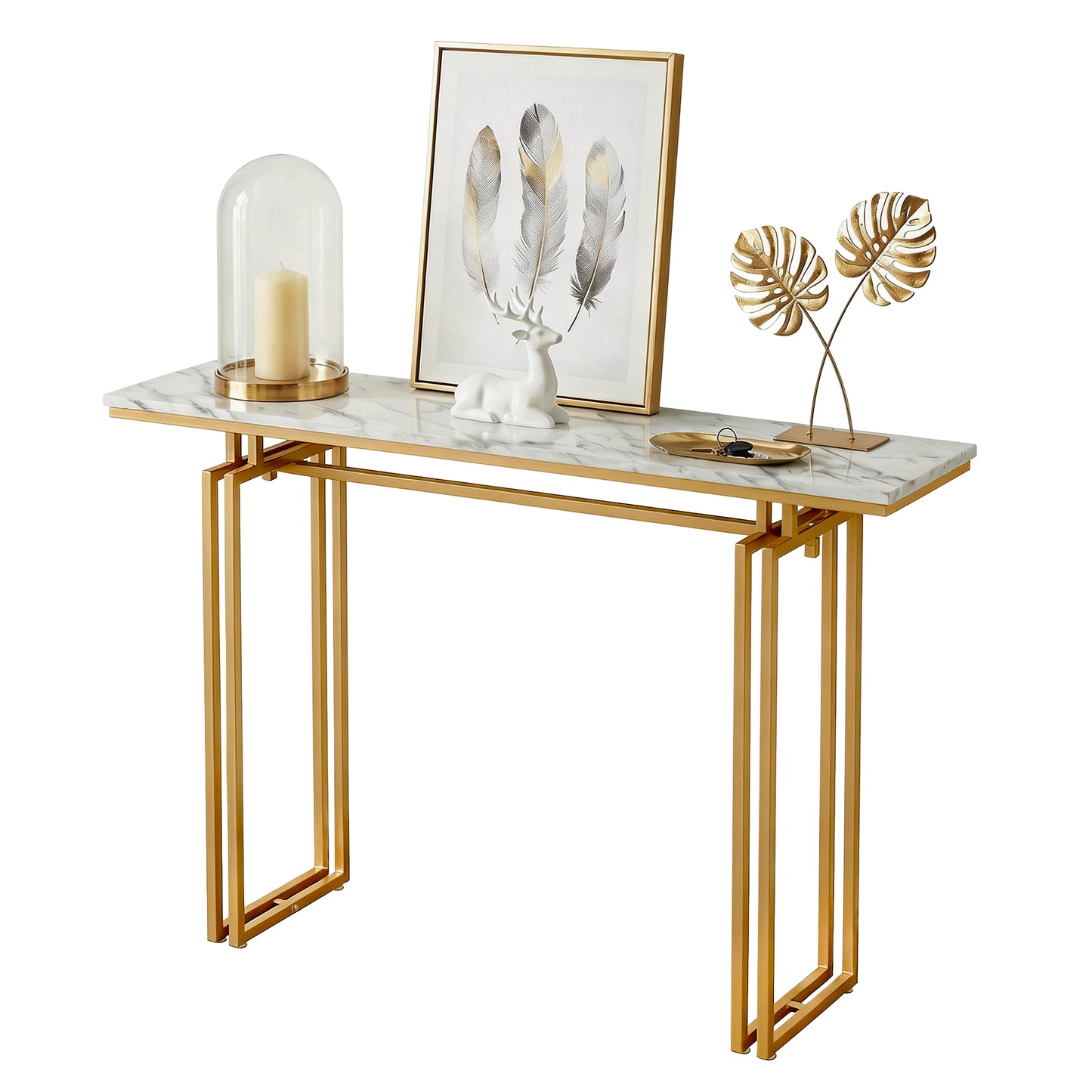 Console Table – Marble Effect, White & Gold, 110cm