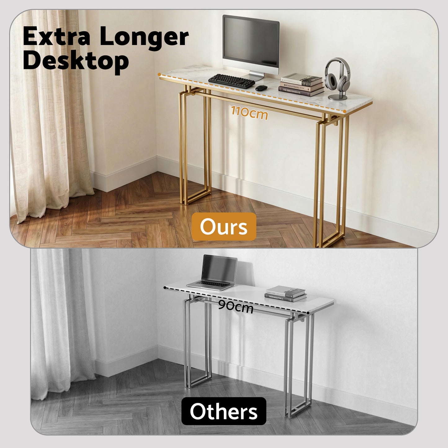 Console Table – Marble Effect, White & Gold, 110cm