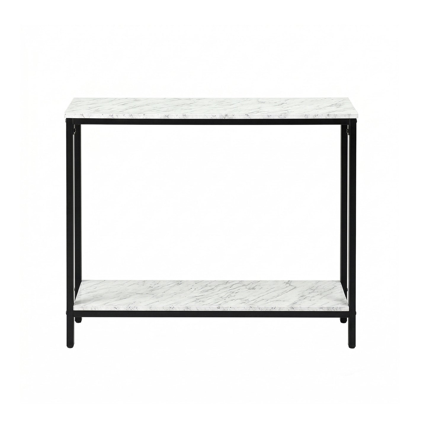 Console Table – Marble Effect, White and Black, Slim 2-Tier Design
