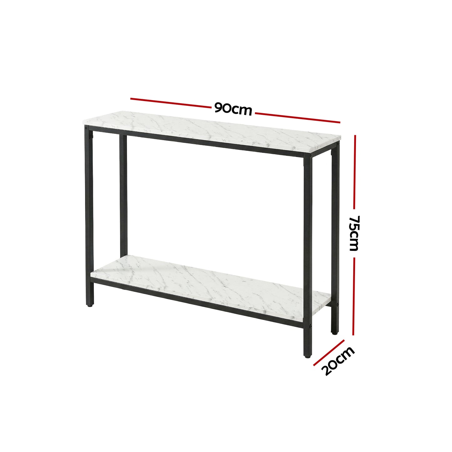 Console Table – Marble Effect, White and Black, Slim 2-Tier Design