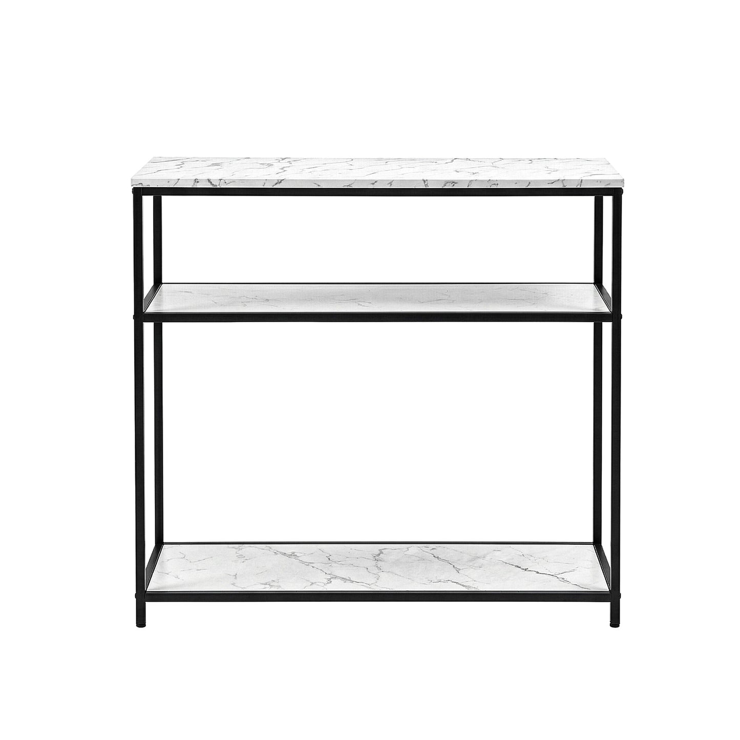 TWSC Console Table Marble Effect 3-Tier Sofa Entryway Side Table 90CM White