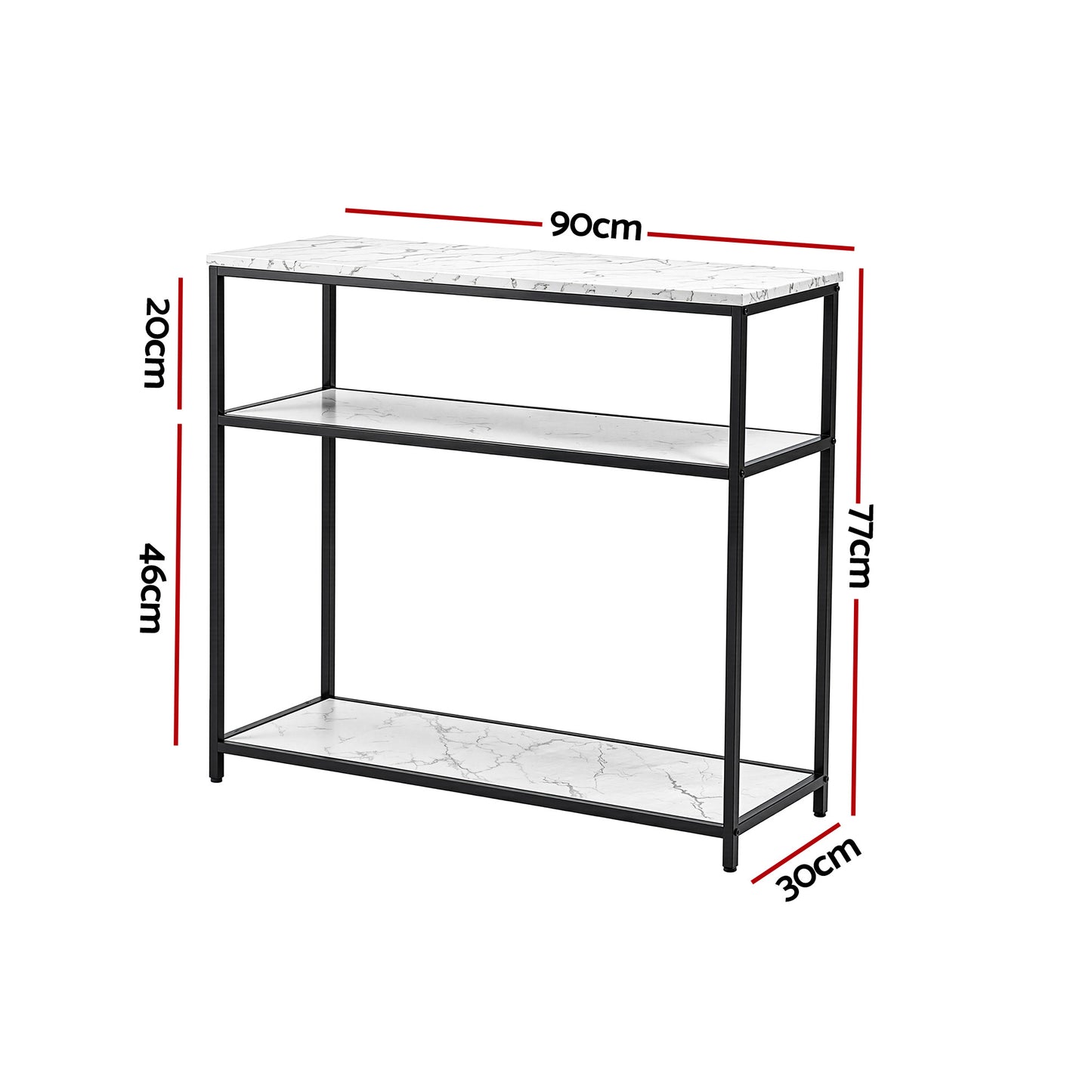 TWSC Console Table Marble Effect 3-Tier Sofa Entryway Side Table 90CM White