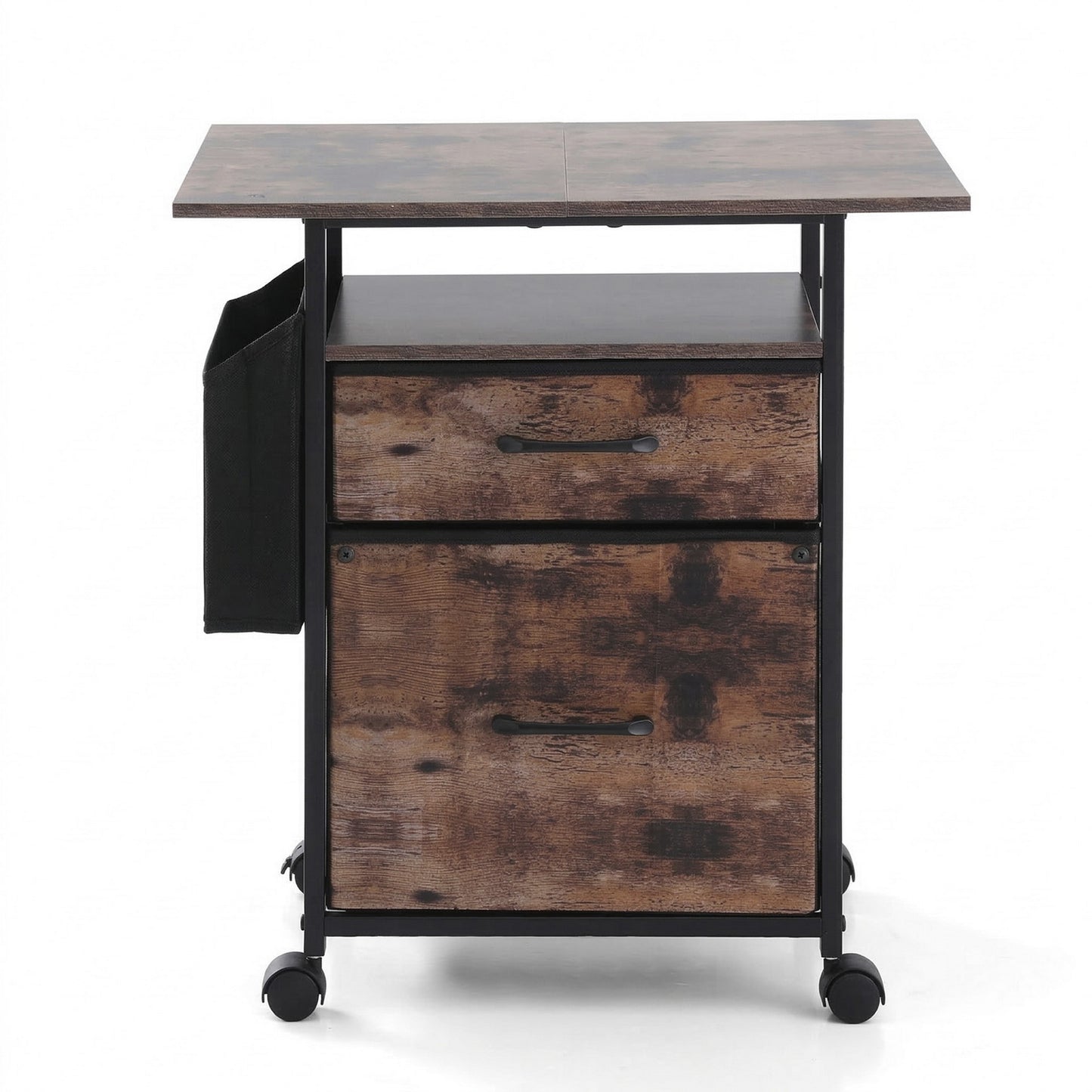 TWSC 2 Fabric Drawer File Cabinet Printer Stand Rolling File Cabinet with Side Bag
