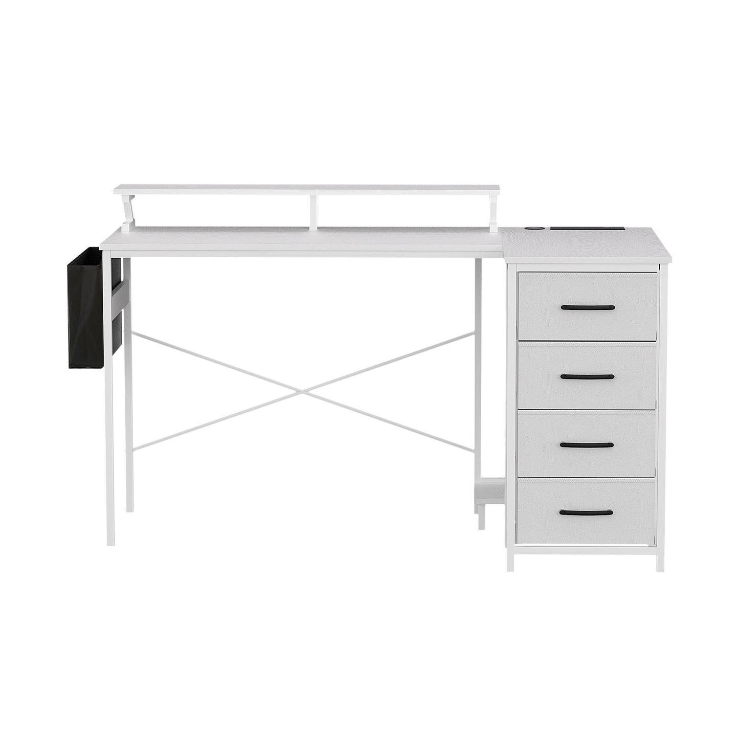 L-Shaped Gaming Desk with LED Lights and Power Outlets – 140cm